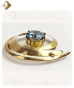 Sarı Metal, Mavi Taşlı, 9,92 Gram Özel Tasarım Antika Broş