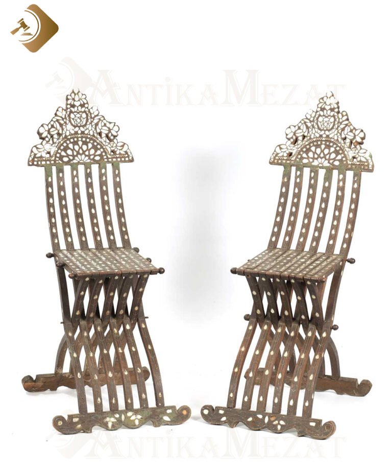Osmanlı Dönemi Sonu Ahşap ve Sedef Kaplamalı Antika Sandalye İkili | Ant-24015