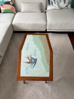 Fransız, Art-deco üslupta, üstü mozaik işçilikli ahşap antika sehpa