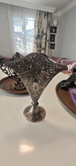 1991 GSA Godinger Gümüş Kaplama Vazo, Art Nouveau Tarzı, Yelpaze Şeklinde