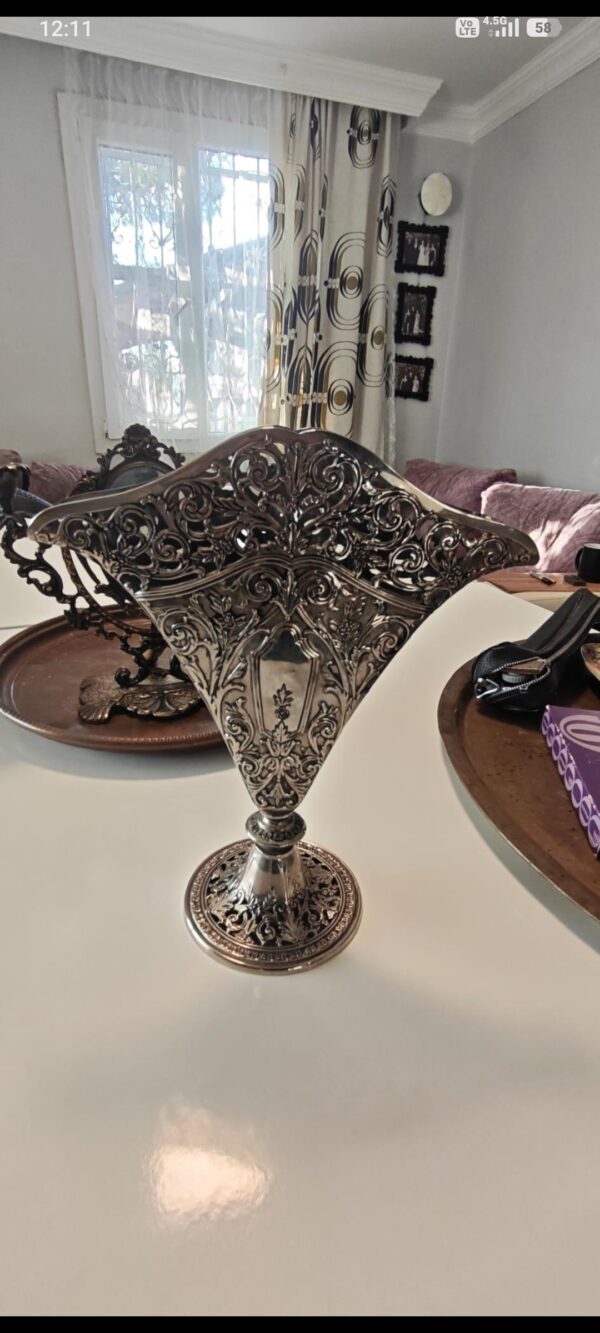 1991 GSA Godinger Gümüş Kaplama Vazo, Art Nouveau Tarzı, Yelpaze Şeklinde